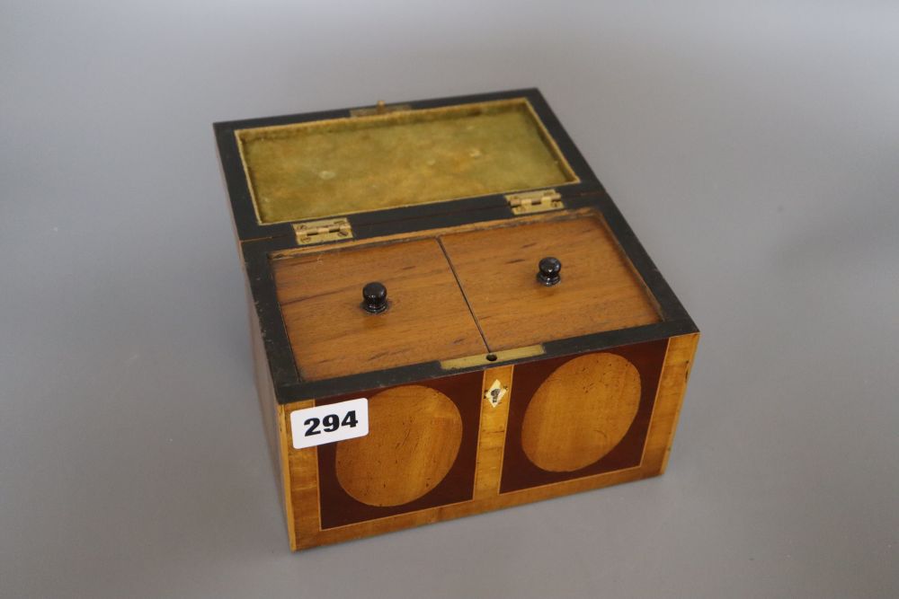 A Georgian style inlaid tea caddy, length 18cm